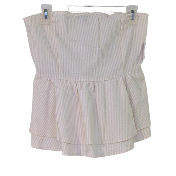 Originality Tops - Originality Strapless Seersucker Peplum Top XL Cream Yellow Stripe NWT